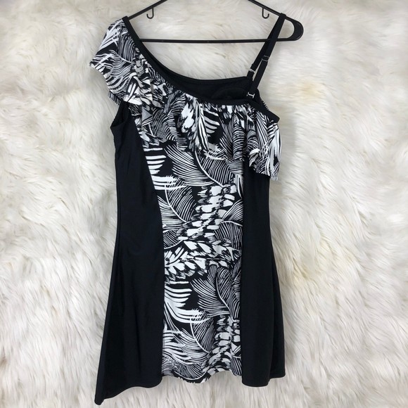 Ladies One Piece Swimsuit Dress w/Attached Panties SZ XL; removable Pads - Picture 2 of 8